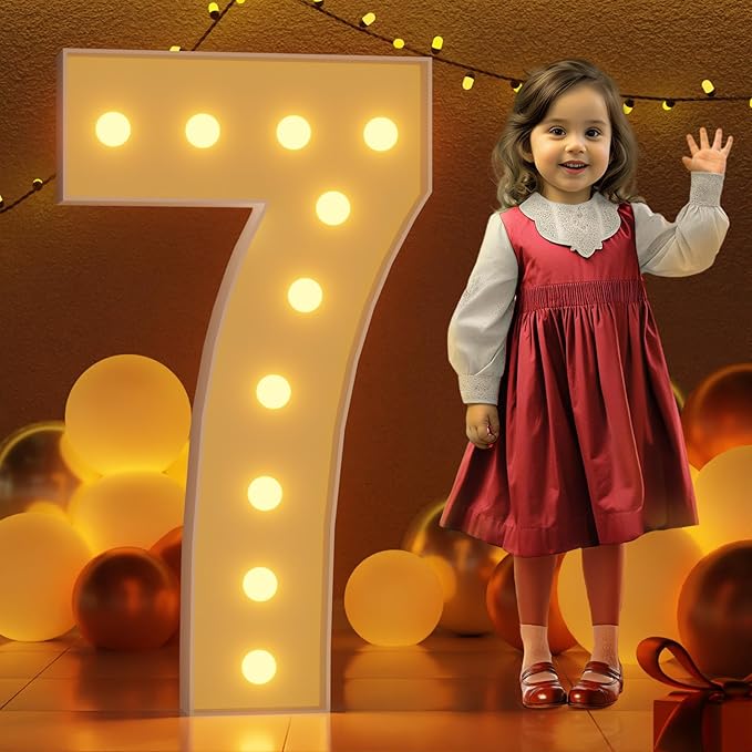 Balloon Marquee Number 7 Sign, 4 Ft Tall, Light Up Decor