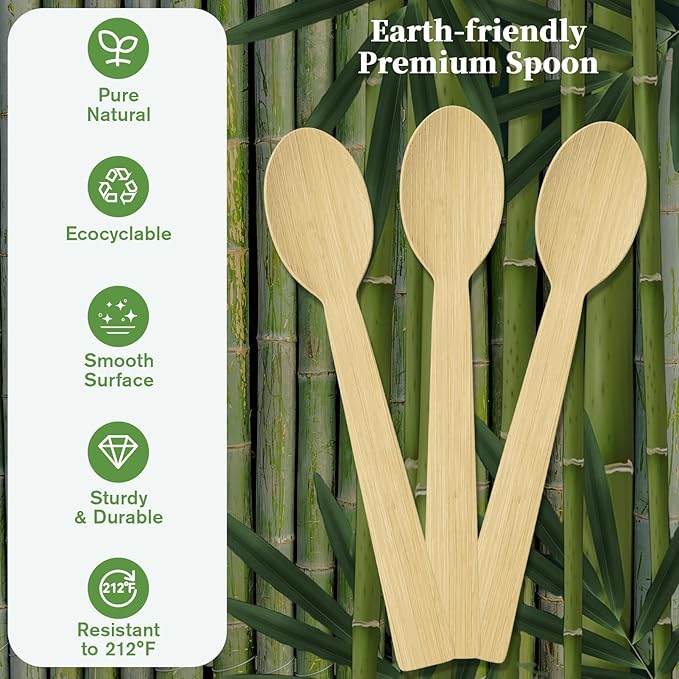 Disposable Bamboo Spoons, 300 Count, Brown, 6.7 Inch