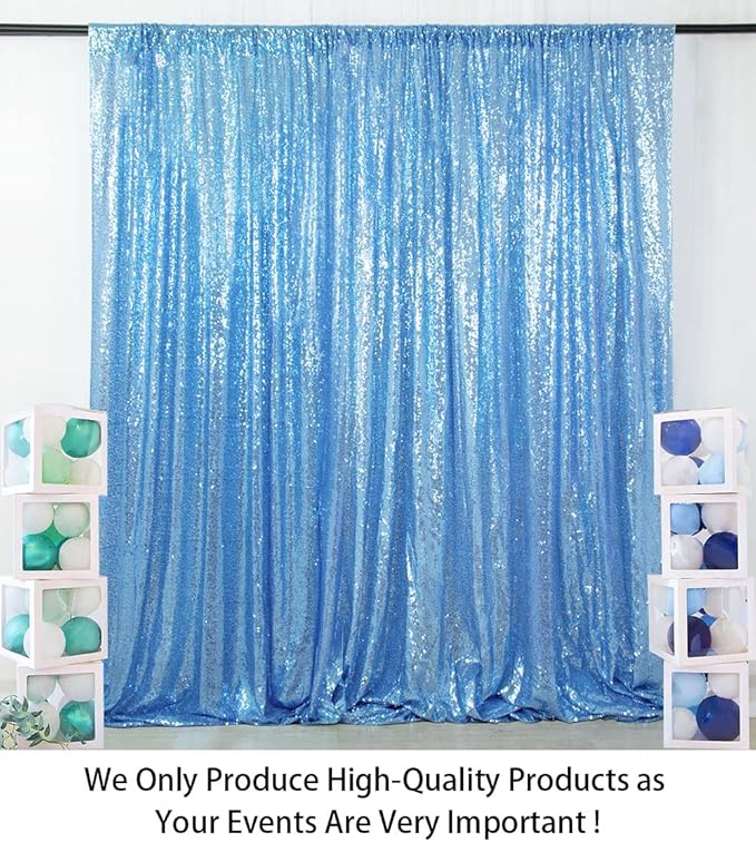 Backdrop Background, Baby Blue Sequin Photo Panel 10 FT x 10 FT with Rod Pocket