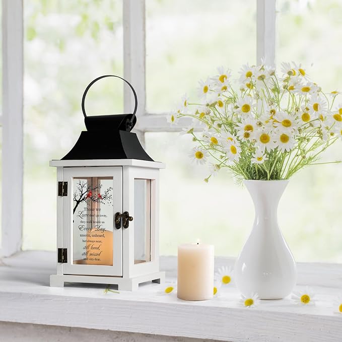 Decorative Candle Lantern with Cardinal Glass, Solid Wood and LED Light