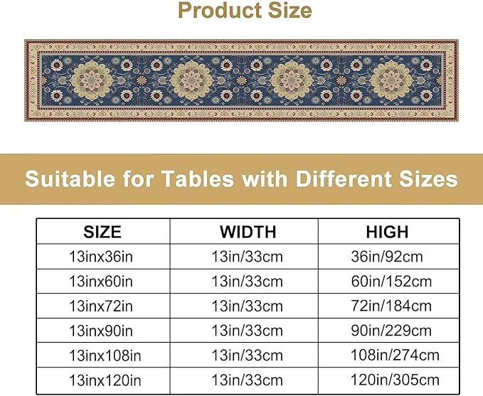 Vintage Boho Floral Table Runner, Elegant Rustic Country Farmhouse Blue Yellow Retro Flower Pattern for Home Kitchen Table Decor Dining Coffee Room Party Decor 13x90in
