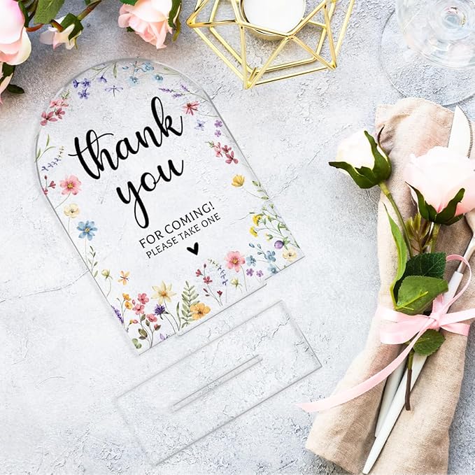 Wedding Sign Decor, Thank You For Coming Sign, 5x7 Inch Arch Acrylic, Wedding Sign for Reception & Event, Bridal Shower Decorations, Wedding Table Sign Accessories for Anniversary And Party (Flower)