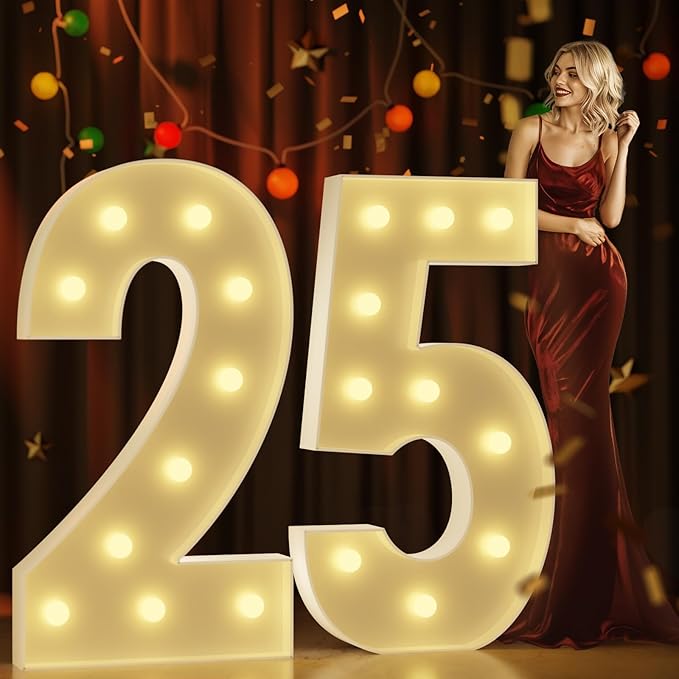 Lighted Number 25 Neon Sign, Large Light-Up 25th Birthday Decor