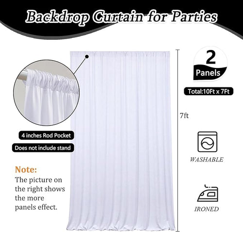 10 x 7 Feet White Backdrop Curtain for Partie, Background Curtains for Photoshoot, Birthday, Wedding, Halloween, Thanksgiving, Christmas Day, New Year Party Decorations 5Ft x 7Ft, 2 Panels