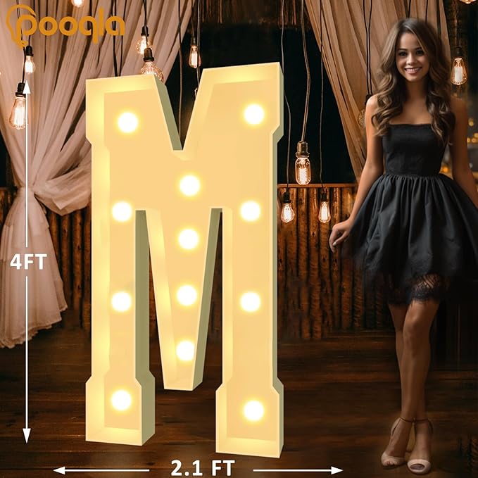 Decorations: 4 FT Light Up Letter M with Warm or Cool White LED Lights