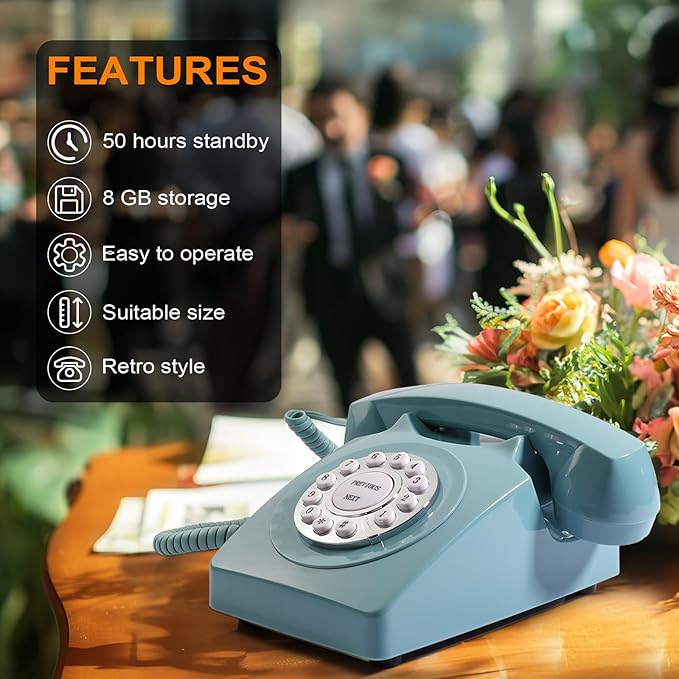 Guestbook Telephone with Retro Design, Rechargeable, Audio Messages