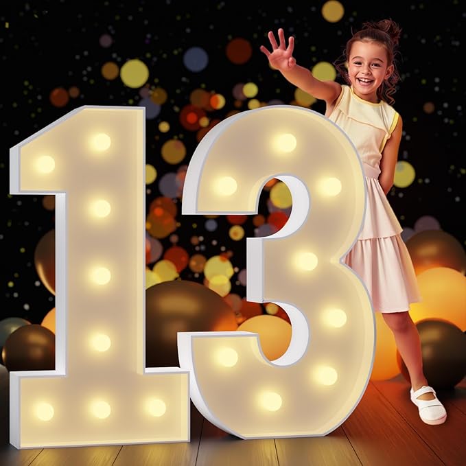 Light Up Number 13 Party Decoration, 3 Ft Tall with Yellow Lights