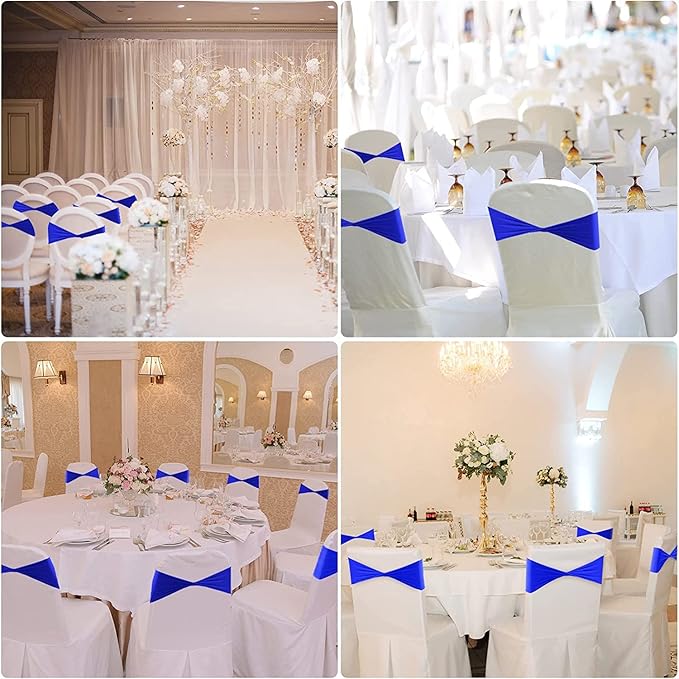 VDS Pack of 300 PCS | Navy Blue | Spandex Chair Sashes Bows Without Buckle | Stretch Elastic Banquet Universal Folding Chair Band Tie with for Wedding Party Conference Celebration Event Decoration
