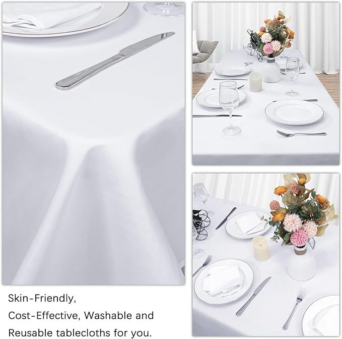 12 Pack White Table Cloth 60 x 102 Inch Rectangular Tablecloths for 6 Foot Rectangle Tables, Wrinkle Resistant White Tablecloth Washable Polyester Fabric Table Covers for Buffet Wedding Party Banquet
