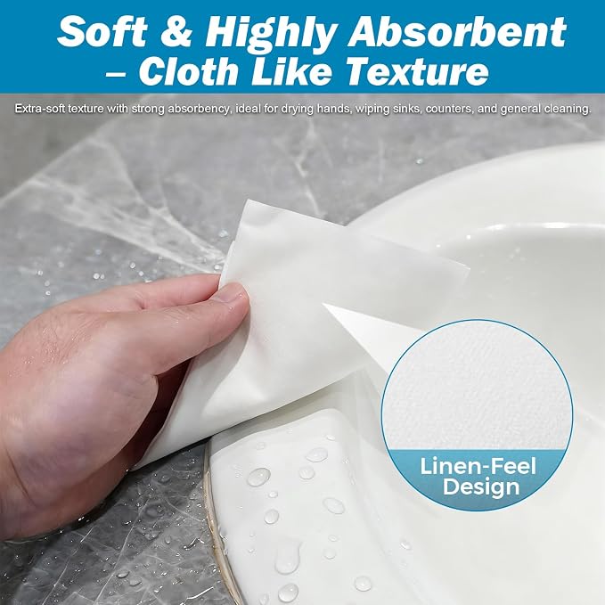 Disposable Napkins: 600 Count White Linen-Feel Paper Hand Towels, 1-Ply