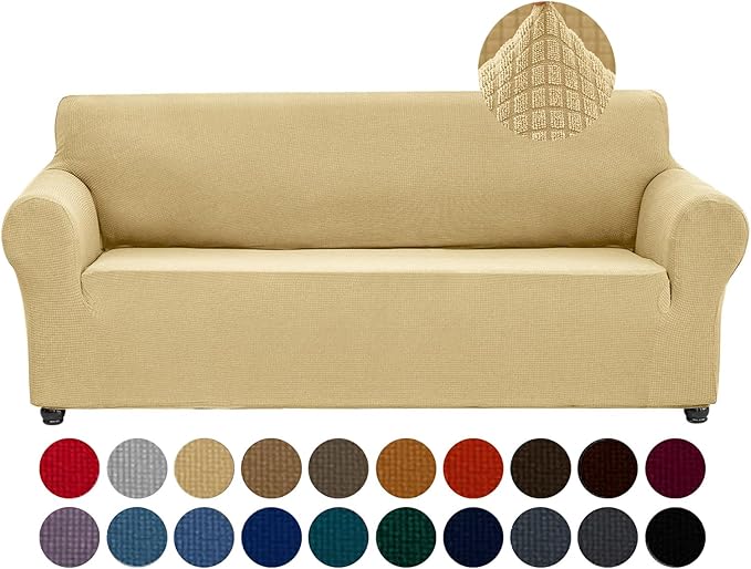 Sofa Slipcover Champagne Stretch Fit, 93% Polyester 7% Spandex
