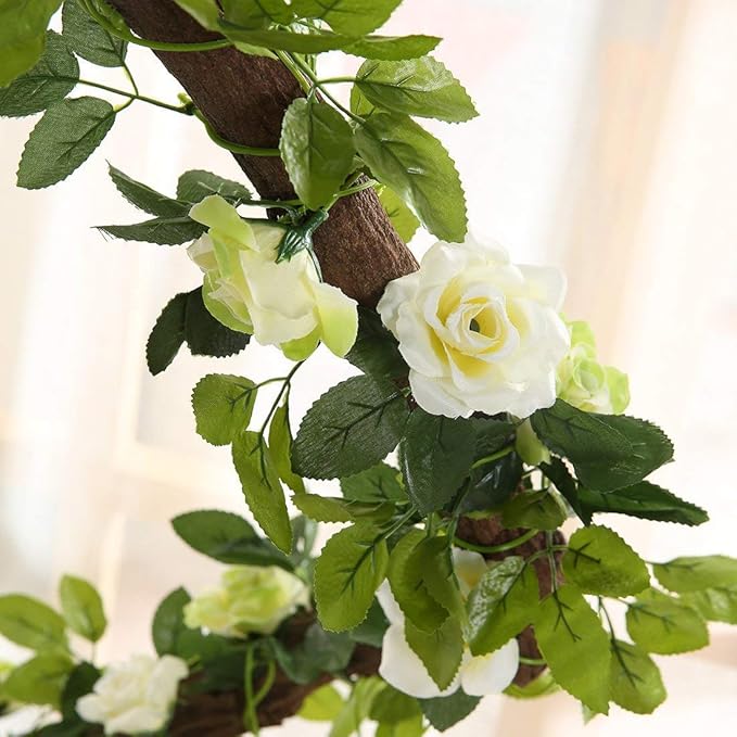 JUSTOYOU 2 Pack (15.8FT) Fake Rose Garland, Artificial Rose Vines Flowers Hanging Silk Rose Vine Wedding Home Backdrop Party Arch Arrangement Decoration