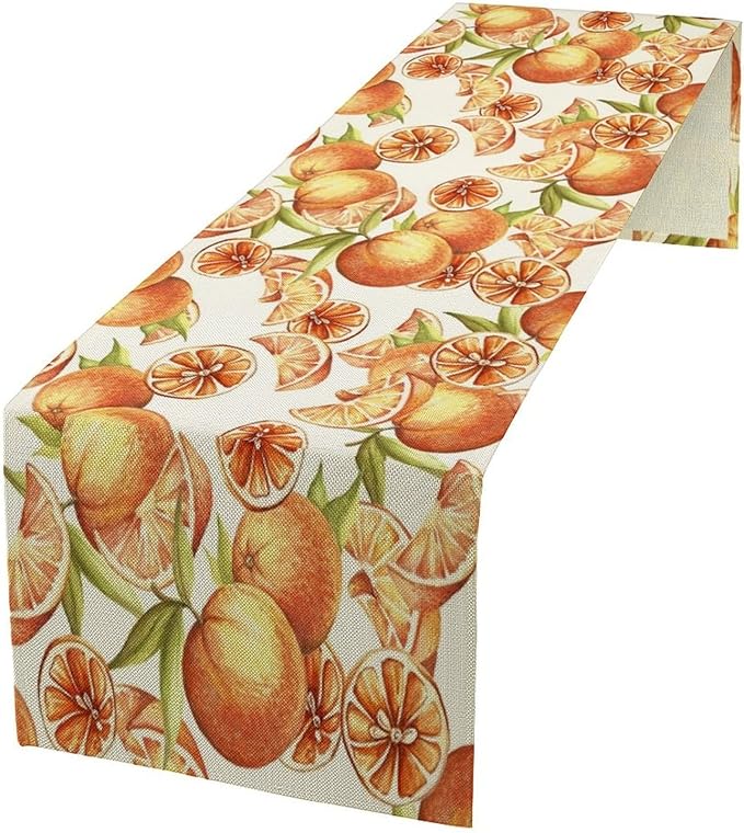 Spring Summer Orange Citrus Table Runner Sweet Fruit Botanical Print Little Cutie Dinner Runner for Farmhouse Baby Shower Party Holiday Home Kitchen Dining Table Decor 13x120