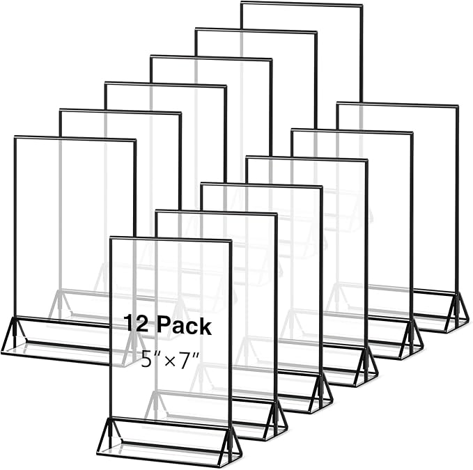 Menu Holders 12 Pack Acrylic Table Sign Frames for 5x7 Photos