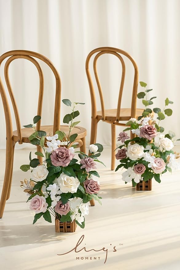 Artificial Flowers, 4 Free-Standing Arrangements, Dusty Rose, 17.5 Inch