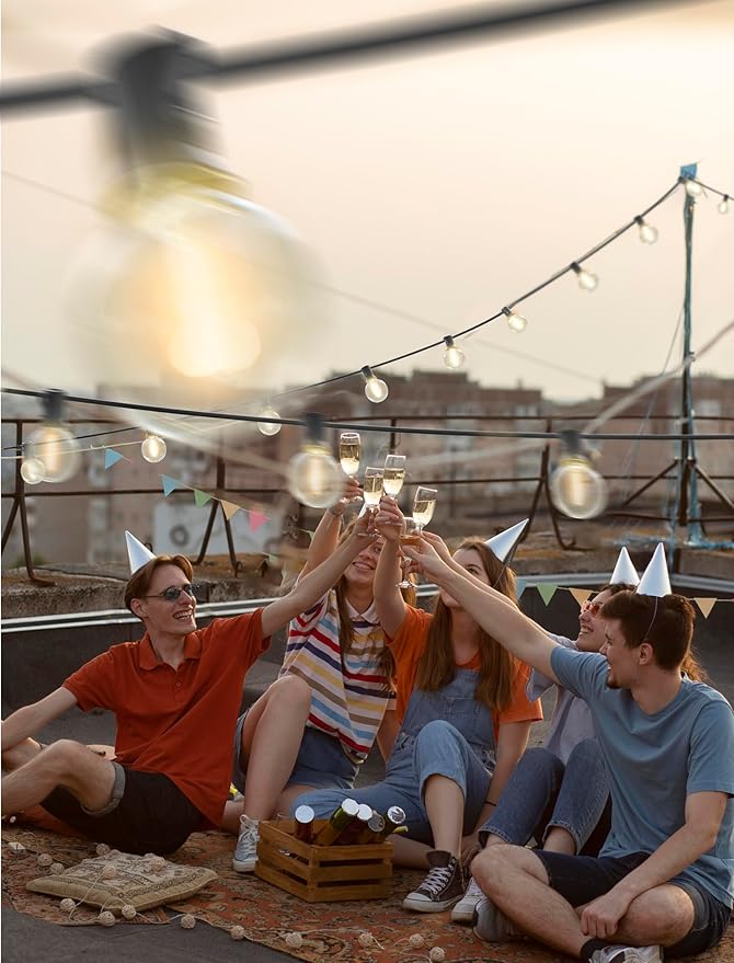 String Lights 25 Ft G40 LED Globe, Warm White on Black Wire