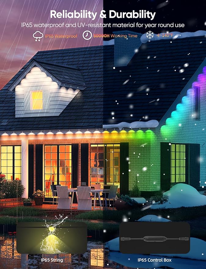String Lights for Outdoor Use, 50 ft Black Smart Lights with 36 RGBW LEDs