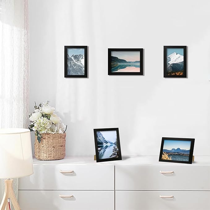 4x6 Picture Frame Set of 4, Black Wooden Frame with High Definition Glass, 4 x 6 Photo Frames for Tabletop Display and Wall Mounting