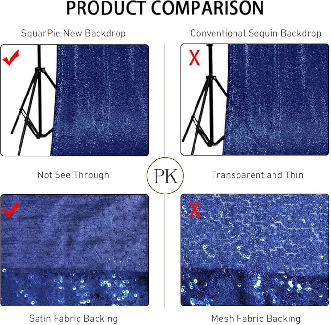 SquarePie Sequin Backdrop Not See Through Thick Background Glitter Curtain for Party 10FT x 10FT Navy Blue