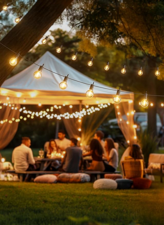 String Lights, 109 Ft Outdoor LED Patio Lights with 50 Warm White Bulbs