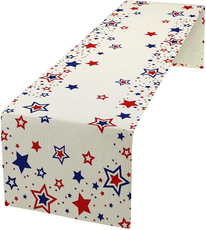 4th of July Table Runner, American Stars Patriotic Independence Day Table Runner for Indoor Outdoor Party Home Kitchen Dining Table Decor, Blue Red, 13x108inch