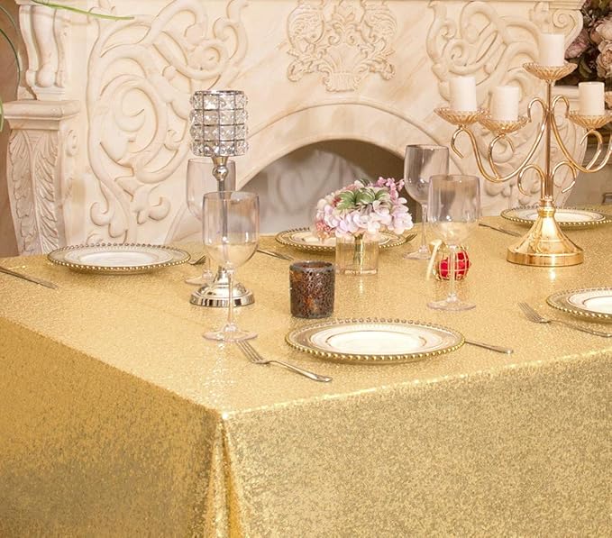 SquarePie Sequin Tablecloth 60 x 120 Inch Gold Sparkly Table Linen for Wedding Party