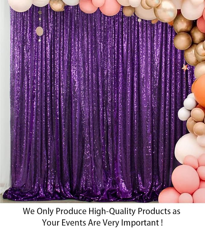 ShinyBeauty Purple Sequin Backdrop 10FTx10FT for Wedding - Shimmer Curtain for Birthday, Glitter Wall Background