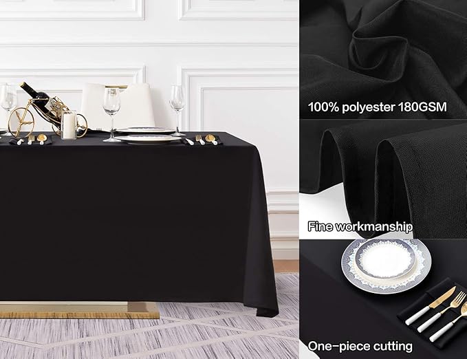 Surmente 10 Pack Black Tablecloth 90 x 132-inch Rectangular Polyester Table Cloth for Weddings, Banquets, or Restaurants