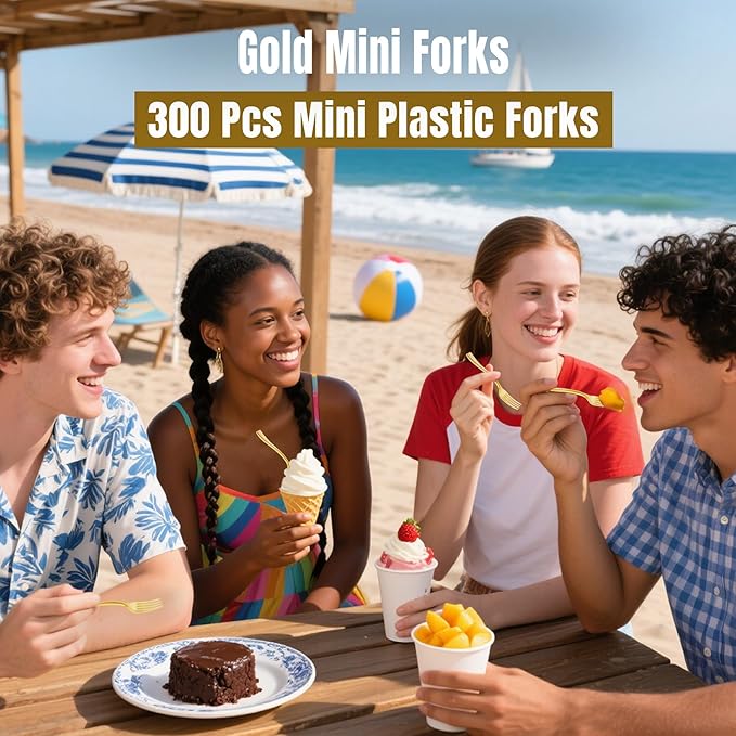 Mini Forks, Gold Plastic, 300 Count, 4 Inch Disposable