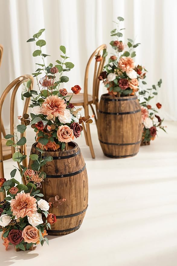Artificial Flower Arrangements 4 Pack, Terracotta Fall Wedding Centerpieces
