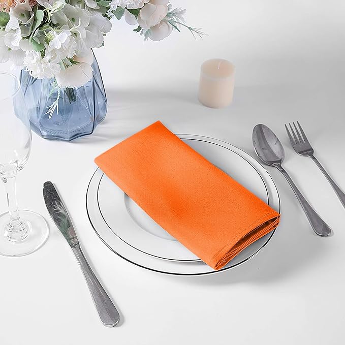 Cupuamon Cloth Napkins 17x17 inch Washable Polyester Dinner Napkins Soft Table Napkins for Wedding Party Dining Banquet(Orange,12PCS)