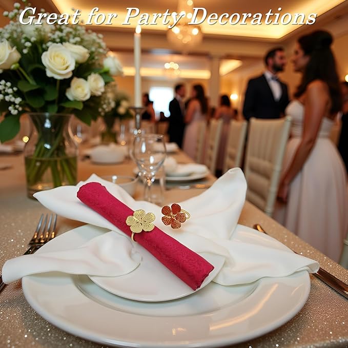 Napkin Rings, Gold Metal Floral Set of 50 for Table Decor