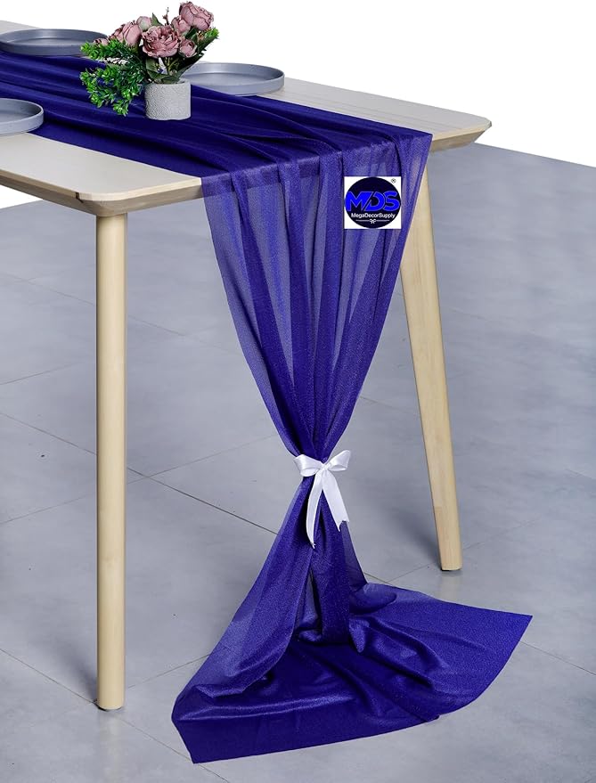MDS 20 Pack 10ft Chiffon Table Runner 29 x 120 Inches Sheer Wedding Runner Romantic Rustic Table Runner for Wedding Decorations, Birthday Parties, Bridal Shower Party Arch Decor - Royal Blue