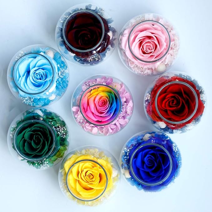 Preserved Real Roses with Colorful Mood Light Wishing Bottle, Eternal Rose，Never Withered Flowers, Table Decor,Christmas Anniversary Valentine's, Blue 4.3inch, 1pcs