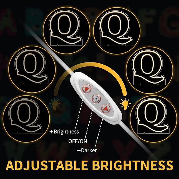Light Up Letters Q, Led Marquee Letter Lights Neon Sign, 13.9" Height Decorative Lighted Alphabet Number, Battery/USB Powered Led Letters Lights for Wedding, Birthday, Party, Christmas or Home Decor