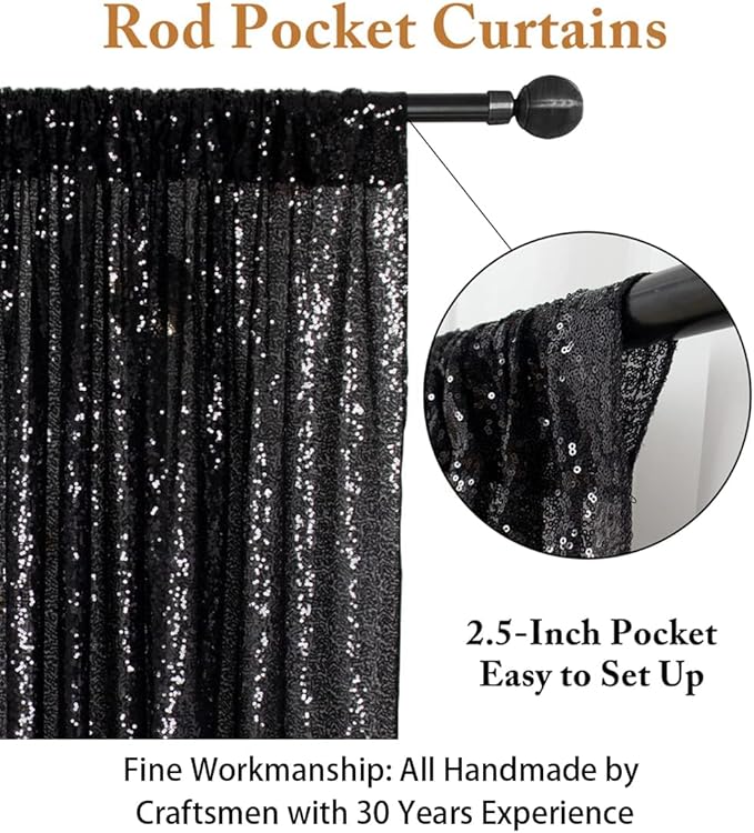 Backdrop Curtain, Black Sequin, 4FT x 8FT Photo Booth Backdrop