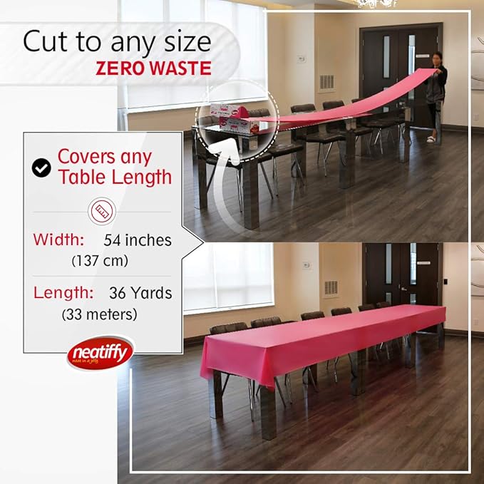 Pink Plastic Tablecloth Roll with Slide Cutter, 54 x 1296 Inch