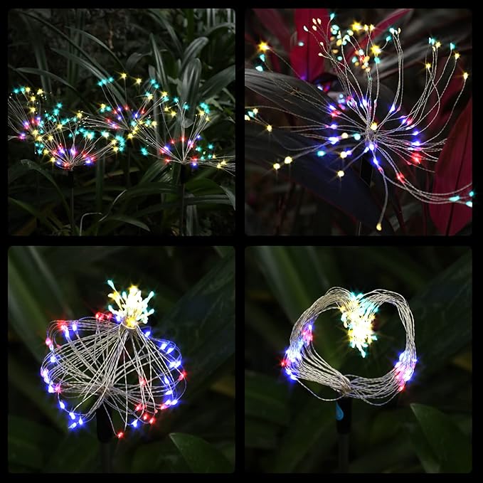 Solar String Lights 4 Pack with 120 LED Multicolor Waterproof Stakes