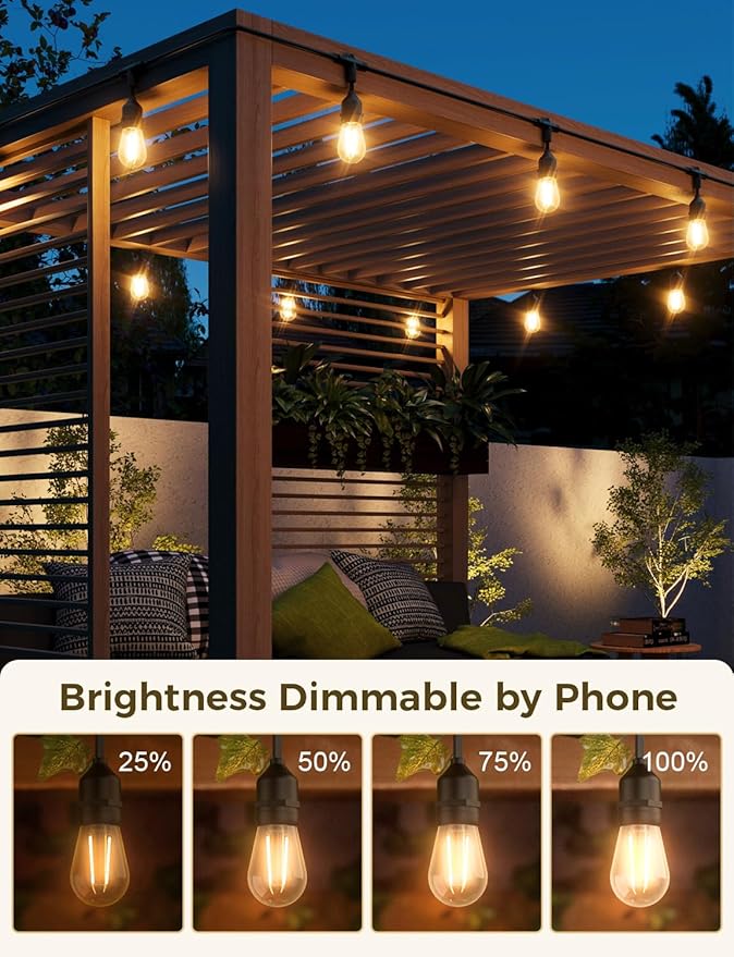 String Lights, Dimmable S14 Edison Bulbs, 2700K Warm White, IP65 Waterproof