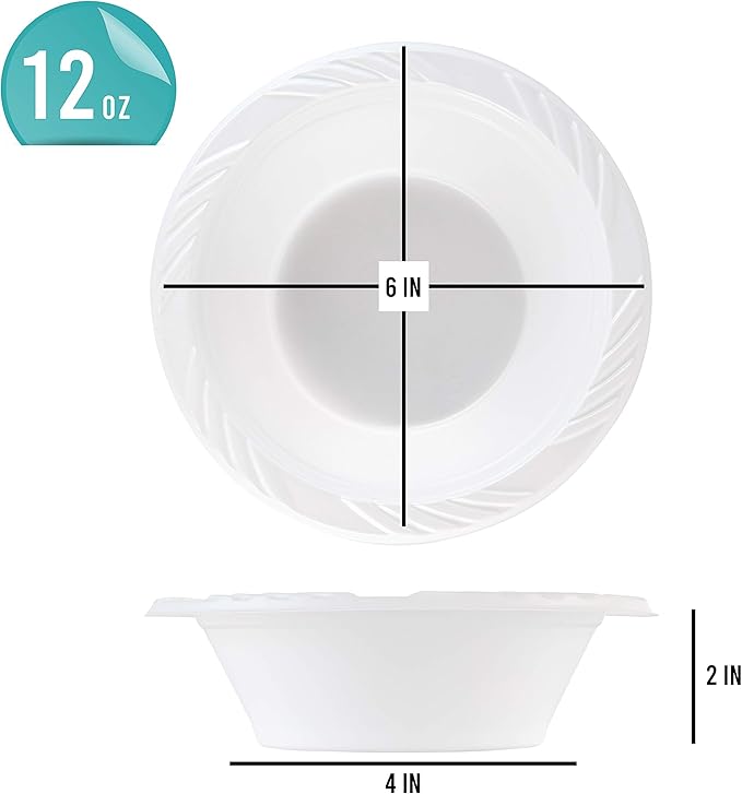 Disposable 12 Ounce White Plastic Bowls, 400 Count, Classic Style