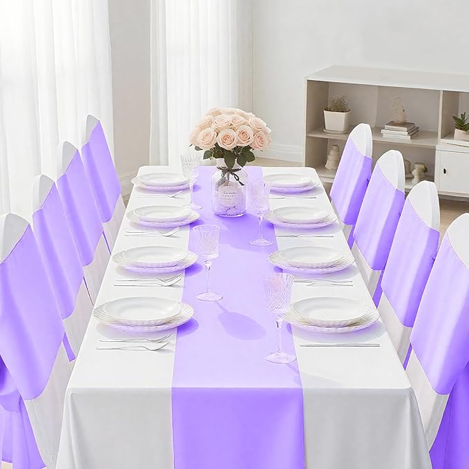 SHEJIZE 2 Pack Lavender Satin Table Runner 12x108 Inches Long, Bright Silky Smooth Satin Table Runner Table Decor for Wedding Banquet Christmas Prom Event Birthday Party
