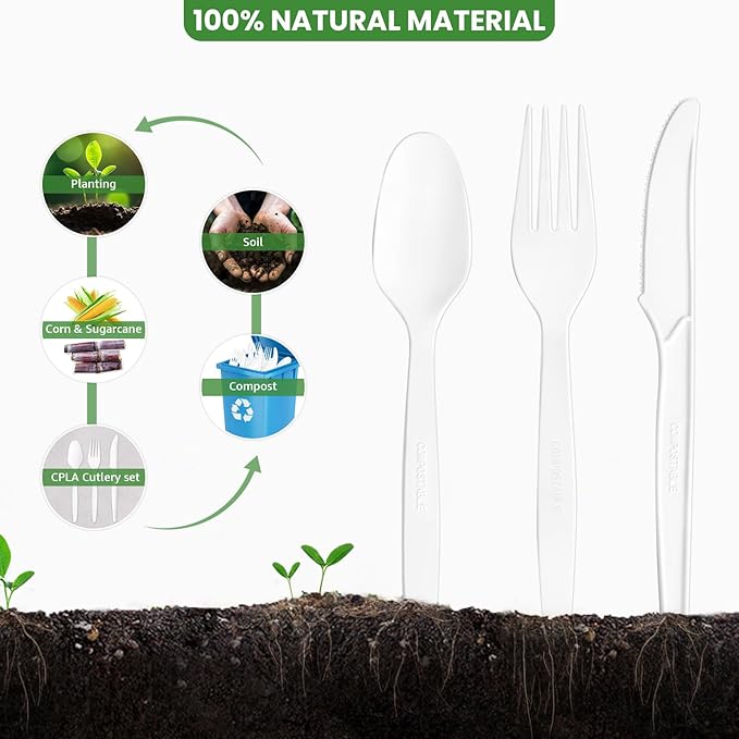 Forks, 190 Count Compostable PLA Heavy Duty in Ivory White