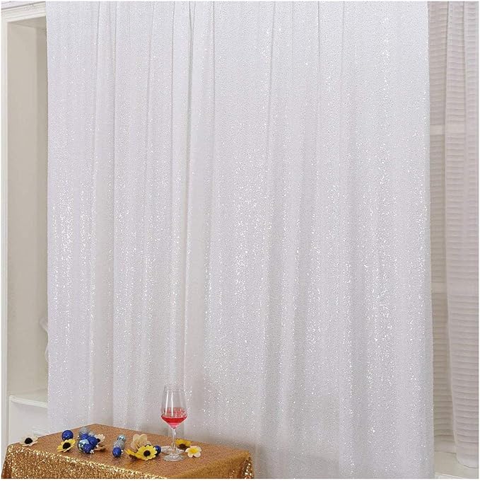 Poise3EHome 4FT x 7FT White Sequin Photography Backdrop Curtain for Party Decoration, White