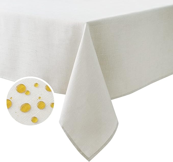 NLMUVW Linen Table Cloth for Rectangle Tables Water Resistant Faux Linen Textured Tablecloth Farmhouse Stain Resistant Decorative Table Cover for Indoor and Outdoor, 54 x 108 Inch, White