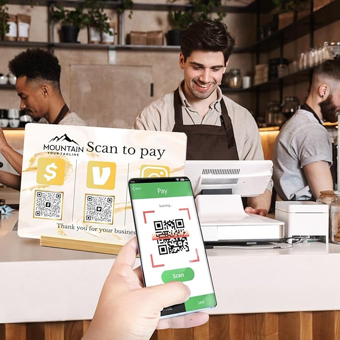 Personalized Custom Metal QR Code Sign Venmo Cashapp Scan to Pay with Stand Instagram Facebook Social Media QR Signs Bar Code QR Plaque Print for Business Salon Beauty Store Restaurant Wifi Sign (H3)