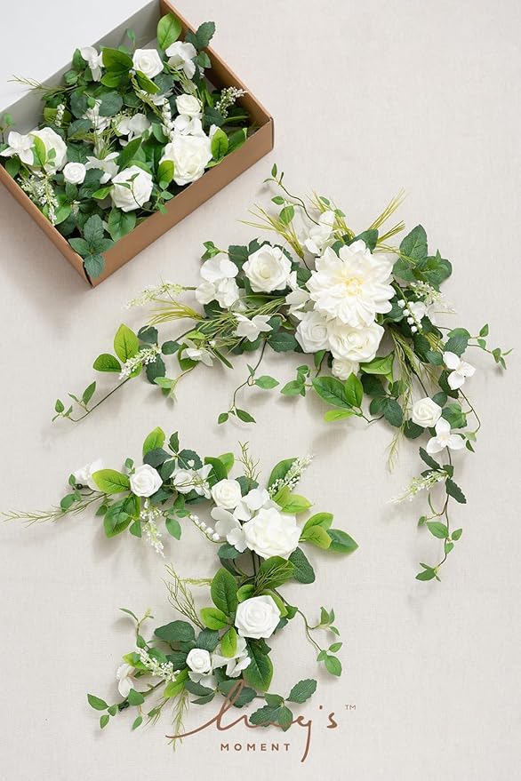 Artificial Flower Garland 6 Ft Eucalyptus Table Runner in White and Olive