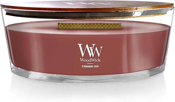 Jar Candle, Cinnamon Chai Scent with Wooden Wick, Oval, 7.7 x 3.5 Inches