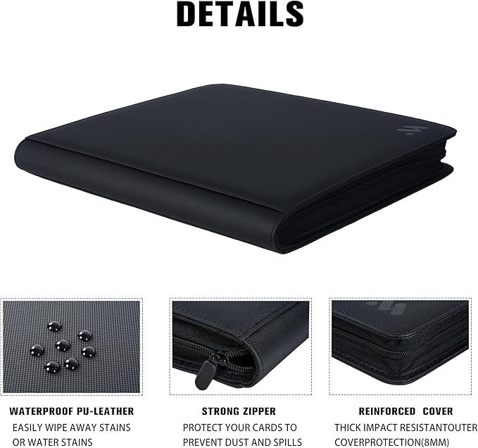 Premium 1000+ Pockets Card Binder,16 Pockets Trading Card Binder Ringless Side Loading Trading Card Album Folder for TCG -Black