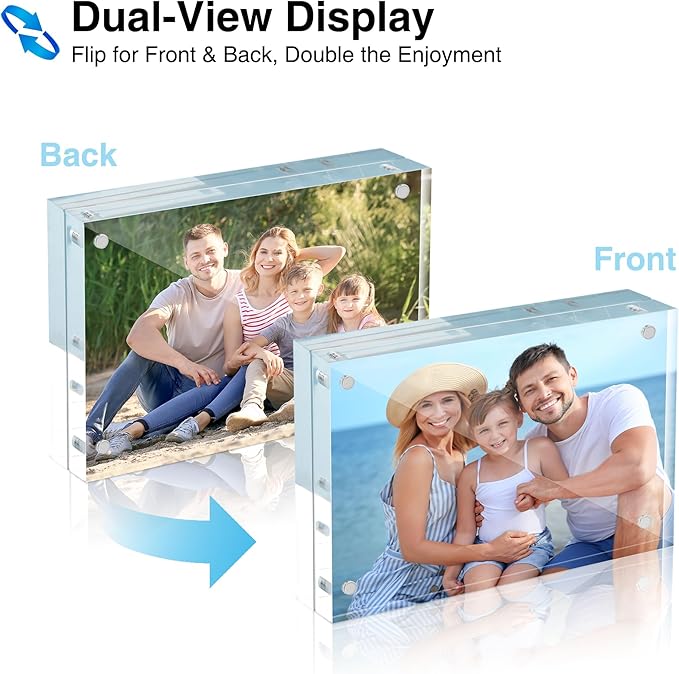 HOUSE DAY Acrylic Picture Frames 4x6, 6 Pack Magnetic 4 x 6 Picture Frame, Double Sided Clear 4x6 Photo Frame with Microfiber Cloth, Frameless FreeStanding 4x6 Frame Gift for Desktop Display
