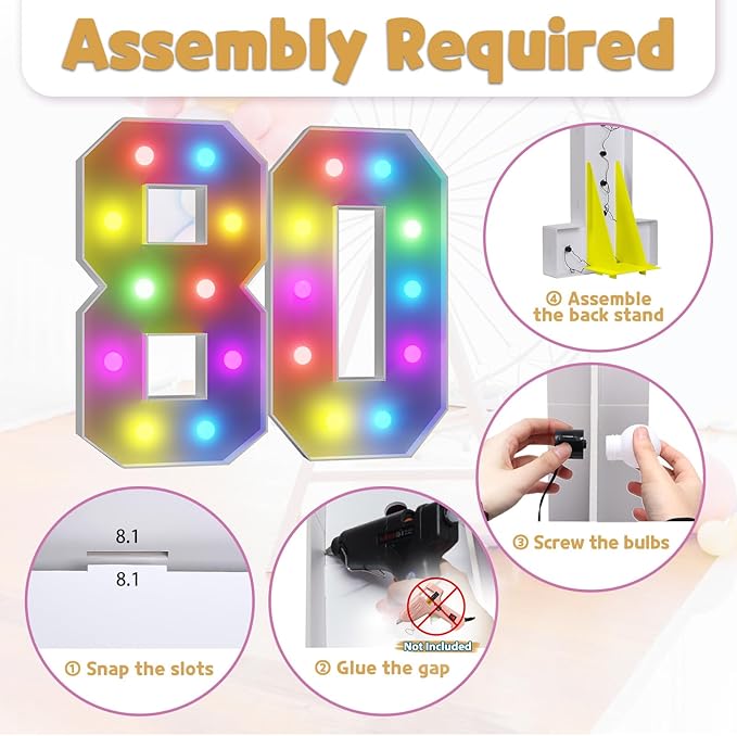 Birthday Decorations: Number 80 Cardboard Marquee Sign for 80th Celebrations